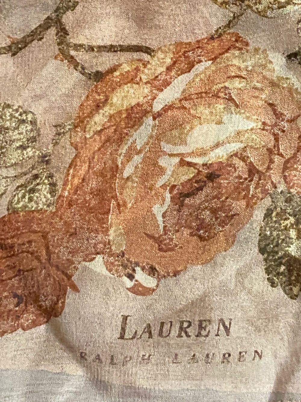 Lauren Ralph Lauren Peach Floral Silk Scarf with Olive & Rust Accents